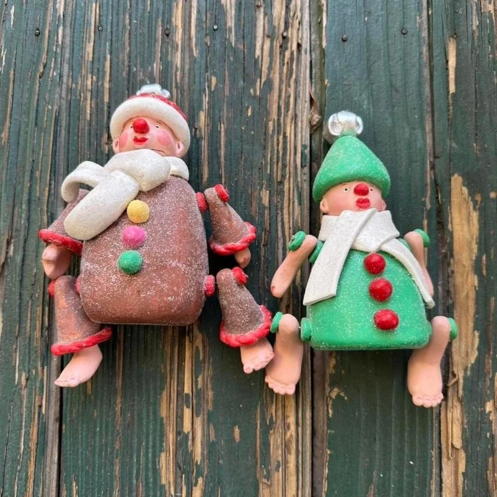 Vintage Style Barefoot Elf Christmas Ornaments Set of 2 Kitsch Holiday Decor‎